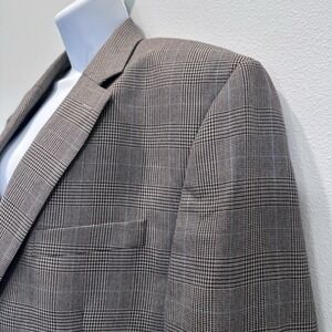 Ralph Lauren 2 Button Sport Coat 44 R‎ Windowpane Tan Polyester Jacket LRL